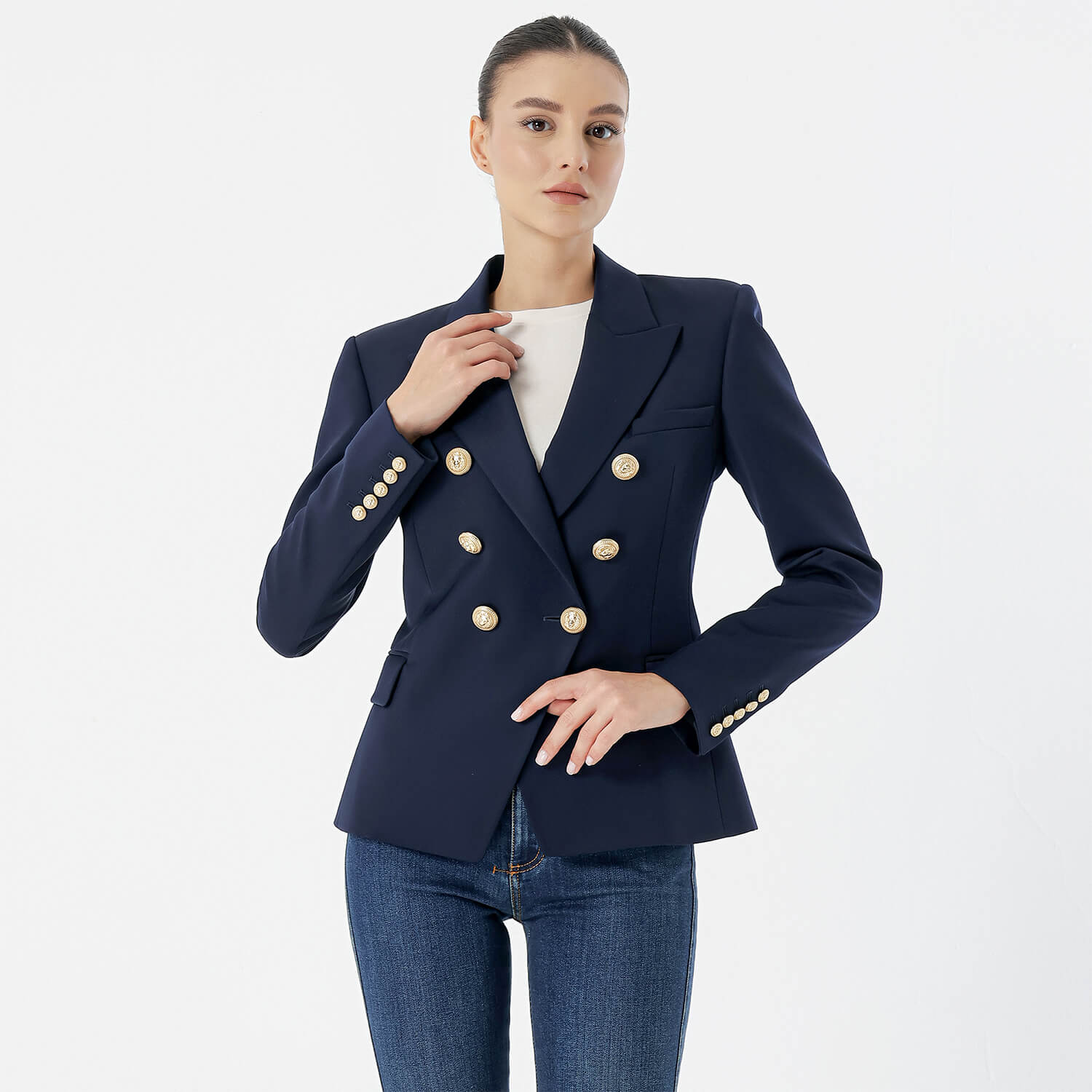 Balmain - Navy Blue Gold Button Blazer Jacket